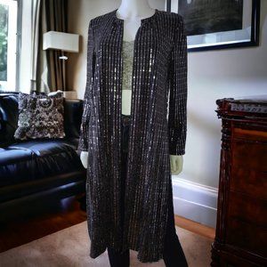 Anne Klein Linear Shine Long Jacket/Dress Cardigan NWT Size Small